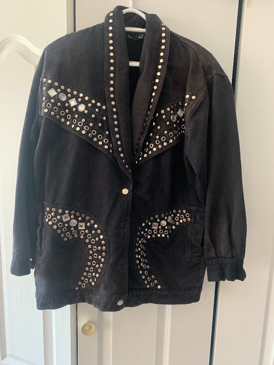 Jackets & Blazers - Vintage Black Denim Jacket with rhinestones.